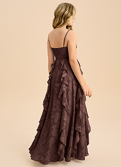 Azazie Peyton Junior Espresso A-Line Pleated Floral Burnout Dress image2