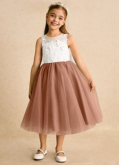 Azazie Lina Flower Girl Dresses Ivory Bronzer Ball-Gown Lace Dress image5