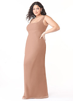 Azazie Flori Bridesmaid Dresses Champagne Rose Sheath Square Neckline Chiffon Dress image7