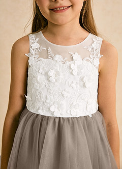 Azazie Lina Flower Girl Dresses Ivory Taupe Ball-Gown Lace Dress image8