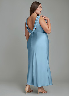 Azazie Kieryn Robes de demoiselle d'honneur Robe Sirène en Satin extensible Plissé Acier Bleuté image7