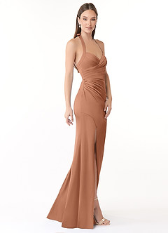 Azazie Emeria Bridesmaid Dresses Bronzer Mermaid Pleated Stretch Satin Dress image4