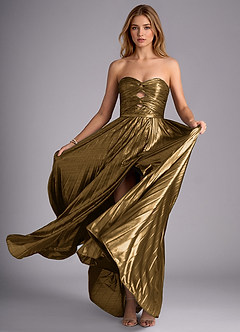 Stella Cadente Golden Black A-line Metallic Prom Dress image4