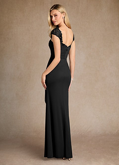 Azazie Belfast Mother of the Bride Dresses Black Sheath Lace Mesh Dress image2