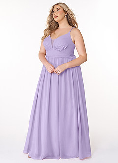 Azazie Rayna Robes de demoiselle d'honneur Robe Trapèze en Mousseline de soie Col V plissé Lilas image9