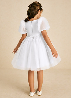 Azazie Blondie Flower Girl Dresses White A-Line with Sleeves Tulle Dress image2