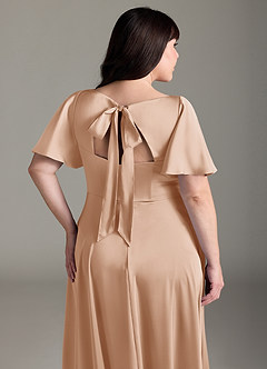 Azazie Kimber Bridesmaid Dresses English Rose A-Line Ruched Stretch Satin Dress image12