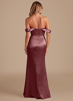Azazie Asha Jurken voor bruidsmeisjes Jurk van Metaalachtig Satijn met Kolom Off the Shoulder Vintage Mauve image7