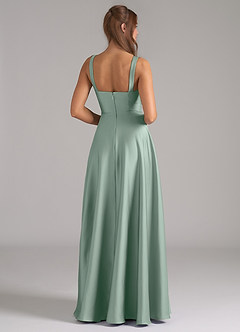 Azazie Shaude Bridesmaid Dresses Agave A-Line Pleated Stretch Satin Dress image7
