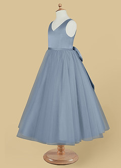 Azazie Marybell Flower Girl Dresses Dusty Blue A-Line Bow Tulle Dress image7