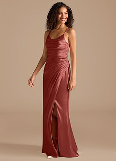 Azazie Deandra Bridesmaid Dresses Terracotta Mermaid Pleated Metallic Satin Dress image3