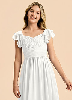 Azazie Anaya Junior Robe Trapèze en Mousseline de soie Décolleté en cœur Blanc image6