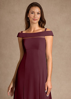Azazie Ewa Mother of the Bride Dresses Cabernet A-Line Off the Shoulder Mesh Dress image9