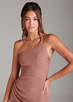 Azazie Eren Vestidos de damas de honor Vestido de Rosa De Cedro de Gasa de Corte Recto con Hombro unilateral image6