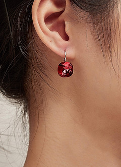 front Square Gemstone Huggie Earrings