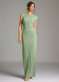 Azazie Nazanin Robes de demoiselle d'honneur Robe Sirène en Jersey extensible de qualité supérieure Épaule décolletée Vert Sauge image4