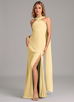 Azazie Kinsley Bridesmaid Dresses Butter Mermaid Pleated Chiffon Dress image4