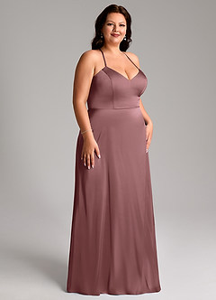 Azazie Mei Bridesmaid Dresses Vintage Mauve A-Line V-Neck Stretch Satin Dress image10