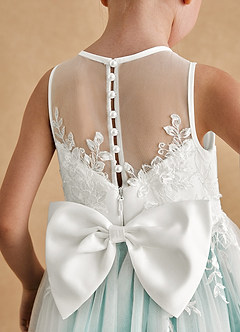 Azazie Bitsy Robe Demoiselle D'honneur Fillette Robe Trapèze en Tulle Dentelle Ivoire Aqua image5