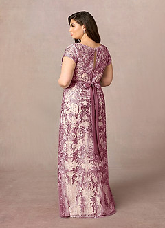Azazie Dorit Mother of the Bride Dresses Vintage Mauve Champagne Sheath Scoop Lace Dress image9