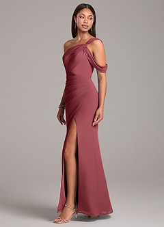 Azazie Wynter Bridesmaid Dresses Merlot Sheath Off the Shoulder Chiffon Dress image3