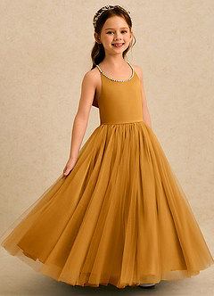 Azazie Aurora Flower Girl Dresses Butterscotch A-Line Bow Tulle Dress image2