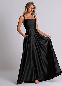 Azazie Shaude 신부 들러리 드레스 A라인 주름진 자카드 바닥 길이 드레스 image4