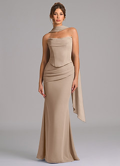 Azazie Sorrel Bridesmaid Dresses Taupe Mermaid Corset Chiffon Dress image4