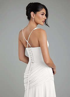 Azazie Toya Abiti da Damigella Abito A-Line in Chiffon Corsetto Bianco image8