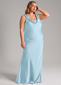Azazie Rylina Vestidos de damas de honor Vestido de Azul Cielo de Satén Elástico de Corte Sirena image10