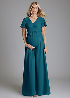 Azazie Verna Maternity Bridesmaid Dresses A-Line V-Neck Ruched Chiffon Floor-Length Dress image1