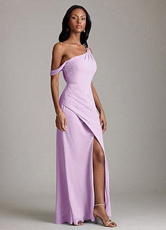 Azazie Madelyn Vestidos de damas de honor Vestido de Lila Esmerilada de Gasa de Corte Sirena Convertible con Hombro unilateral image5