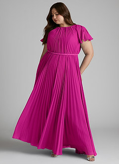Azazie Kara Modest Bridesmaid Dresses A-Line Pleated Chiffon Floor-Length Dress image3