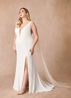 Azazie Sharen Wedding Dresses Diamond White Caramel Mermaid Stretch Crepe Dress image5