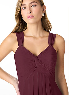 Azazie Kaitlynn Bridesmaid Dresses Cabernet Empire Ruched Chiffon Convertible Dress image9