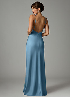 Azazie Stefania Robes de demoiselle d'honneur Robe Trapèze en Satin extensible Acier Bleuté image2