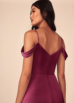 Azazie Ocean At-home Try On Dresses Rosette A-Line V-Neck Pleated Stretch Satin Dress image5
