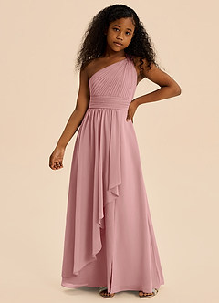 Azazie Skye Junior Abito A-Line in Chiffon Plissettato Rosa Polverosa image1