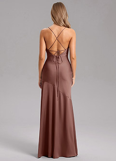 Azazie Grata Bridesmaid Dresses Espresso Sheath Side Slit Stretch Satin Dress image2