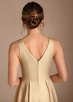 Azazie Fulton Mother of the Bride Dresses Champagne A-Line Pleated Stretch Satin Dress image6