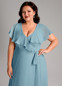 Azazie Lainey Bridesmaid Dresses Moody Blue A-Line with Pockets Chiffon Dress image13