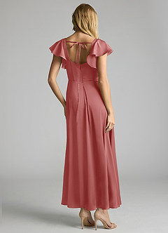 Azazie Bondi 신부 들러리 드레스 A라인 셔링 스트레치 새틴 발목 길이 드레스 image3