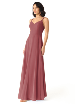Azazie Janine Brautjungfernkleider A-Linie V-Hals Chiffon Kleid Merlot image2