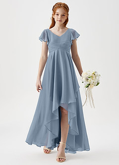 Azazie Caria Junior Dusty Blue A-Line Pleated Chiffon Dress image3