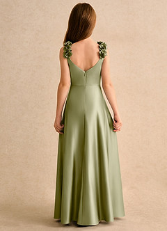 Azazie Rosita Girls Formal Robe Demoiselle D'honneur Fillette Robe Trapèze en Mat Satiné Plissée Vert Mousse image4