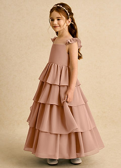 Azazie Boba vestidos de niña de las flores Vestido de Champán Rosado de Gasa de Corte En A con Escote Cuadrado image7
