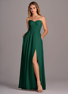 Azazie Joni Bridesmaid Dresses Emerald A-Line Strapless Chiffon Convertible Dress image6