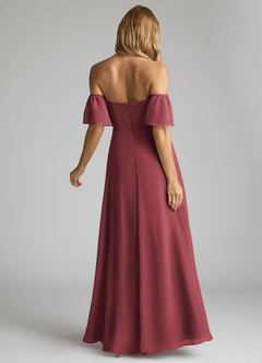 Azazie Sue Robes de demoiselle d'honneur Robe Trapèze Convertible en Mousseline de soie Épaule décolletée Merlot image3