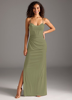 Azazie Mai Bridesmaid Dresses Pistachio Sheath Pleated Mesh Dress image3