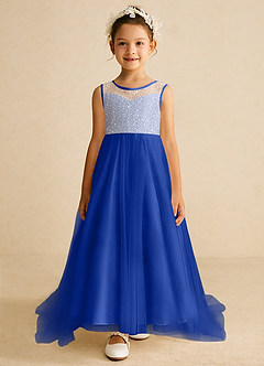 Azazie Tay Flower Girl Dresses Royal Blue A-Line Sequins Tulle Dress image1